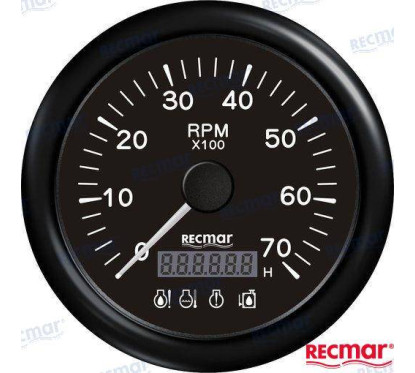 TACHOMETER W/4 LED ALARM 0/7000RPM BLACK