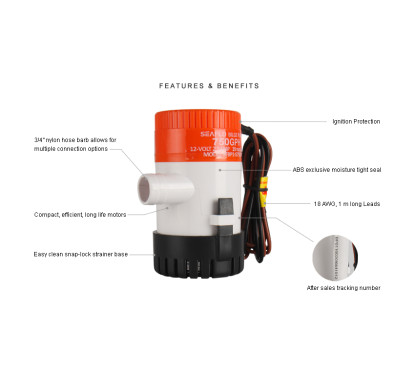 neautomātiskais tilpnes sūknis 750 gph 12v