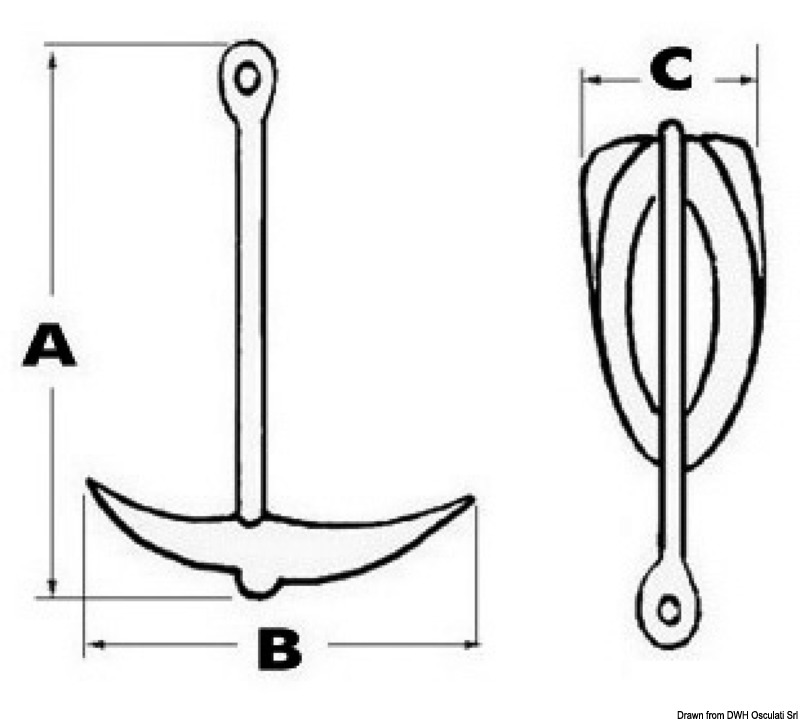 Складной якорь 0,7 кг A 175 mm ,B 165 mm, C 48 mm