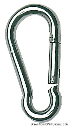 Carabiner hook polished AISI 316 no eye 3 mm