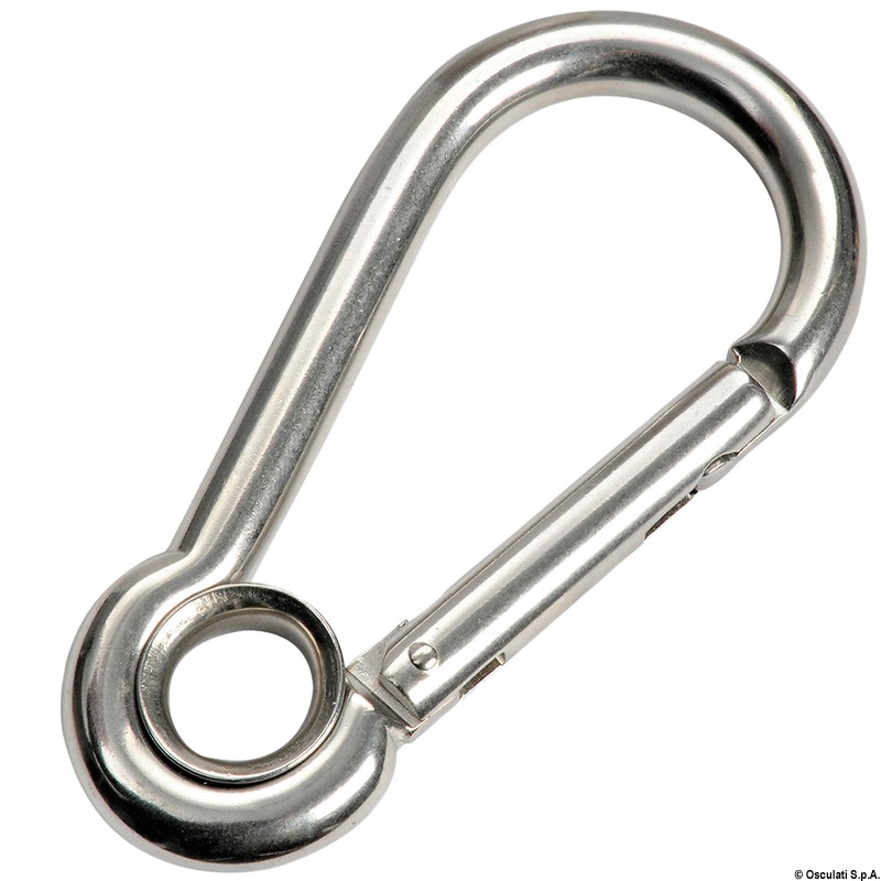 Carabiner hook flush closure w. eye AISI 316 5 mm