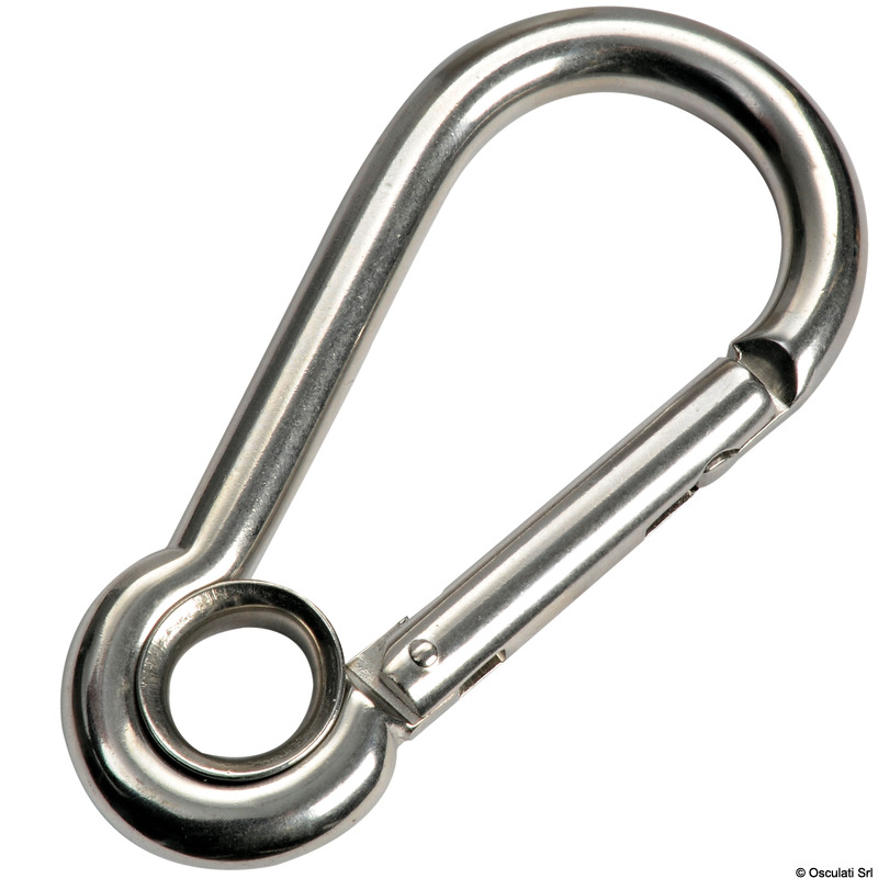 Carabiner hook flush closure w. eye AISI 316 8 mm