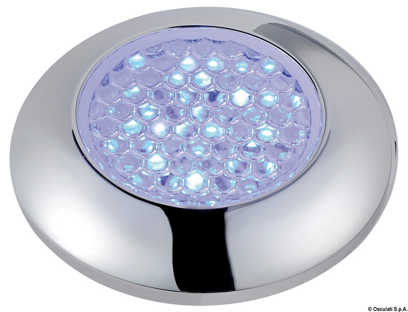 Watertight chromed ceiling light, blue LED light