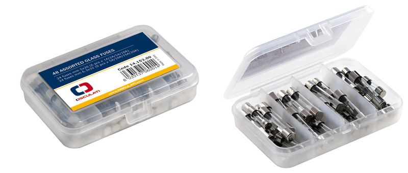 Assorted glass fuses from 1A to 20A N.48 pcs.