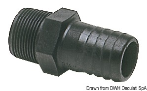 Male hose adapter black polycarbonate 1"