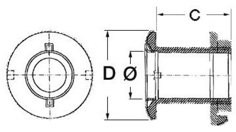 Thru hull AISI 316 mirror polis. long 1"1/2x 112mm
