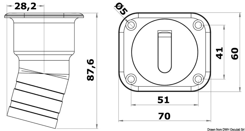 Square Waste deck filler short version 38 mm