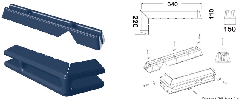 Marina and pile fender 640 + 220 mm blue
