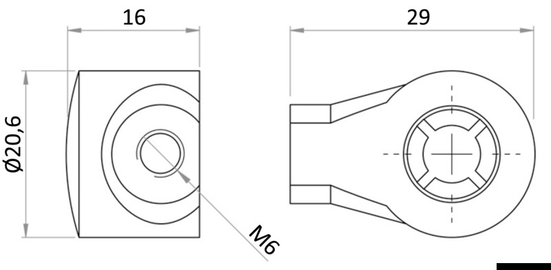 Plastic end fitting BSP 6mm for gas springs
