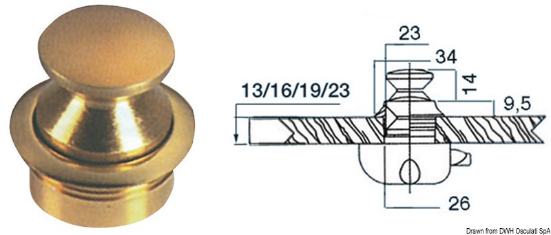 Polished brass knob 19 mm