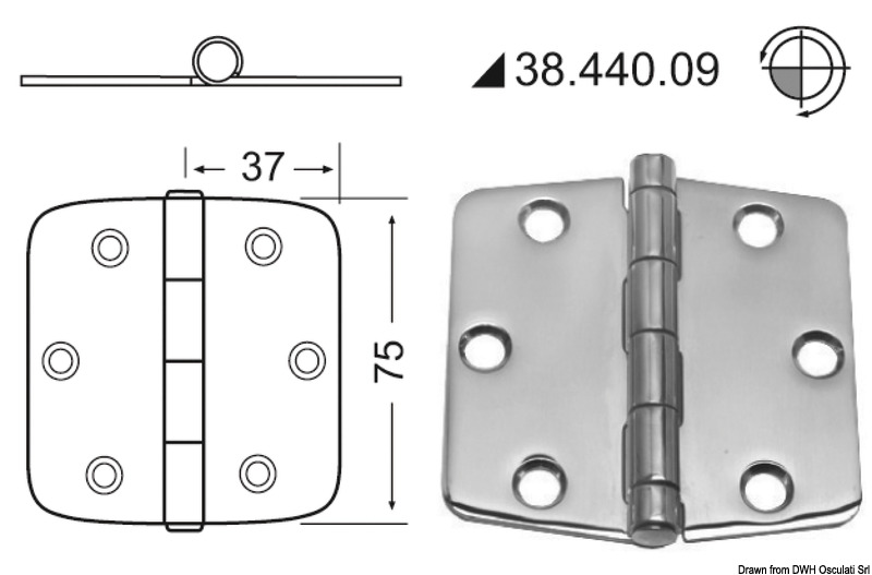 Hinge 2 mm standard pin 74x75 mm