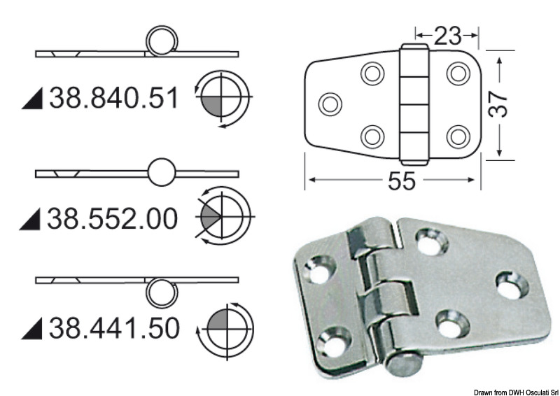 Hinge reversed pin 55x37 mm