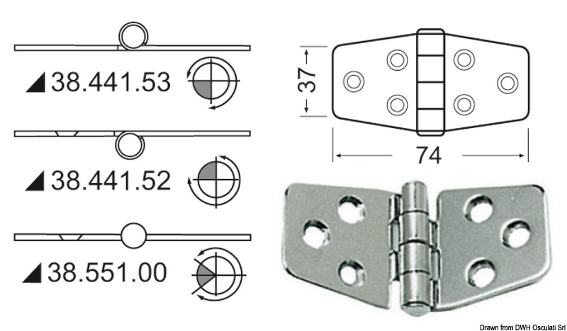 Hinge reversed pin 74x37 mm