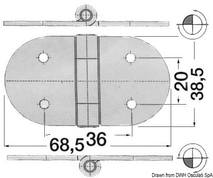 Hinge standard pin mirror polished S 68.5x38,5 mm