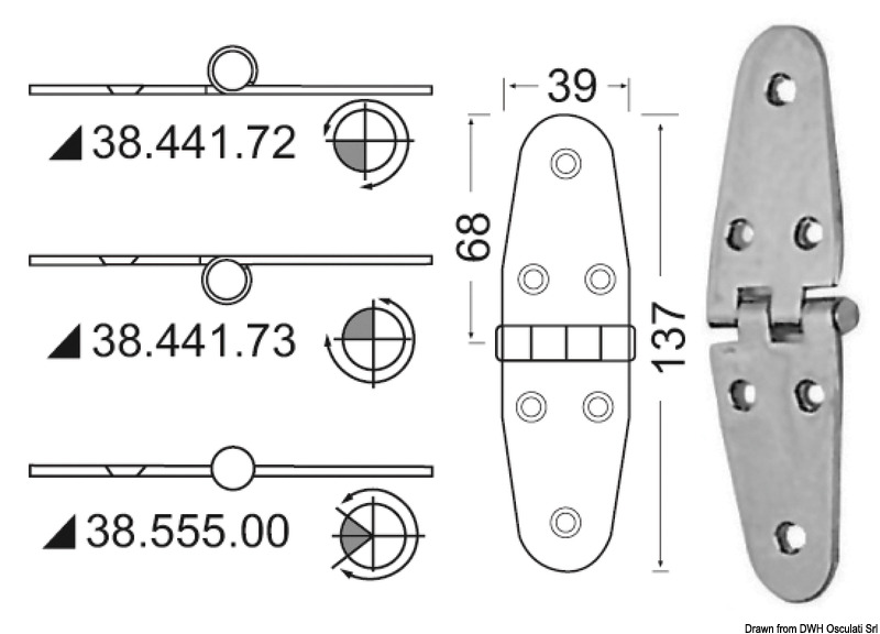 Hinge reversed pin 137x39 mm