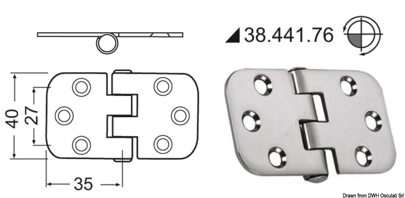 Hinge reversed pin 70 x 39 mm