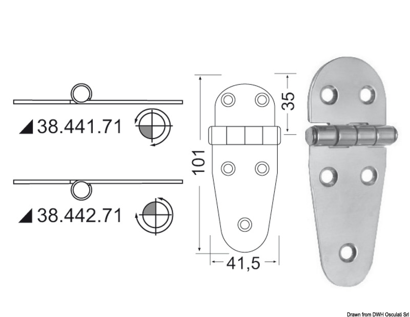 Hinge reversed pin 107x39 mm