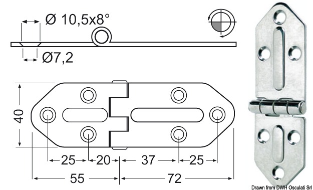 Hinge standard pin 127x40 mm