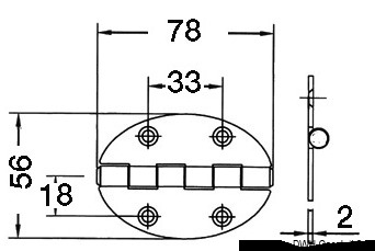 Oval hinge 78x56 mm stud mounting 2 mm