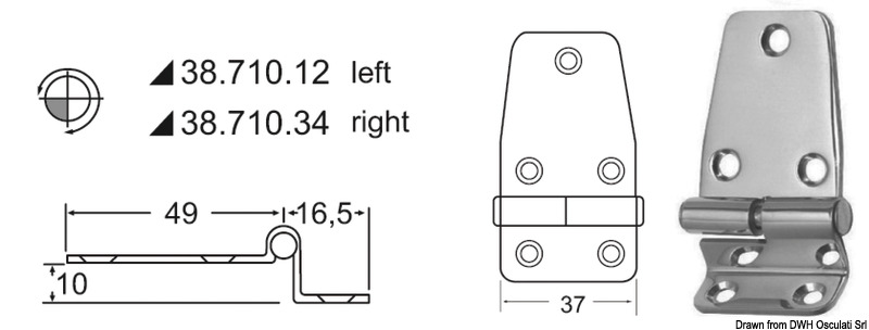 Overhang hinge left 65,5x37 mm