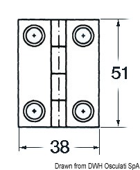 SS rectangular hinge 4 bushing 51x38 mm