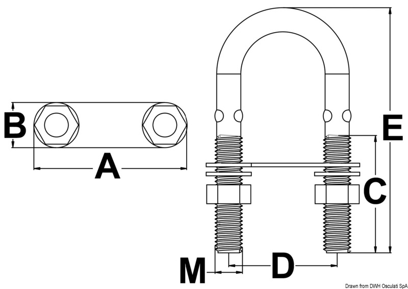 SS U-bolt w/rod 90mm x M10 mm