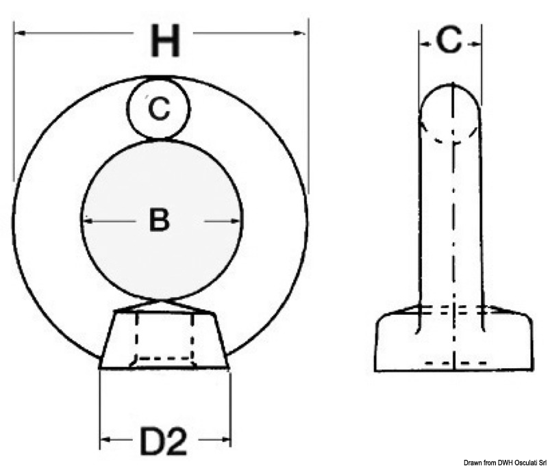 Female forged eyebolt AISI316 6 mm