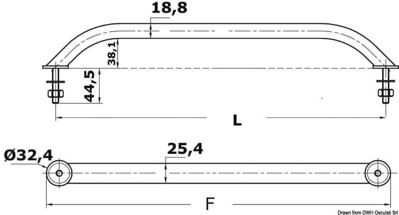 Oval pipe handrail SS external screws 460 mm