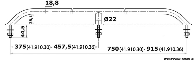 Oval pipe handrail SS external screws 915 mm