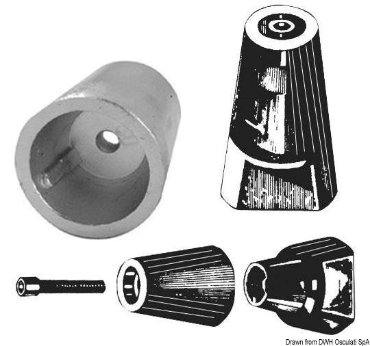 Ogive shaft anode w/zinc plate 45 mm 33x2 mm