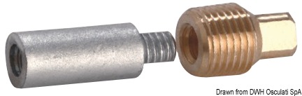 Zinc+brass anode heat exch/manif 1/2’’ BSPT 57x16