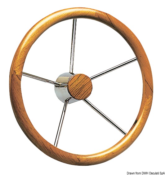 SS steering wheel w/teak external rim 350 mm