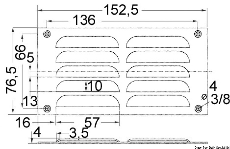 Louvred vent polished SS 76x152 mm