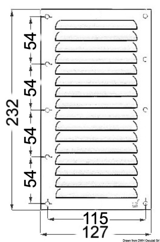 Louvred vent polished SS + fly screen 232x127 mm