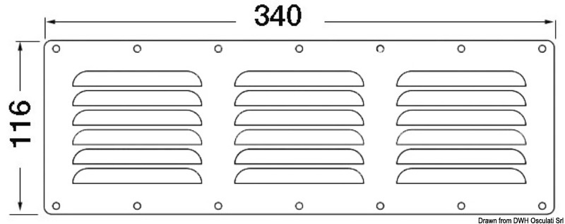 Louvred vent polished SS + fly screen 116x340 mm