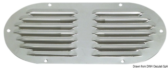 Louvred vent polished SS, oval 235 x 118 mm