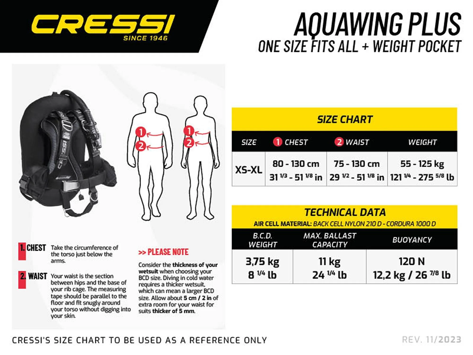 Cressi Aquawing plus BCD xs-xl 120N - черный с карманами для груза