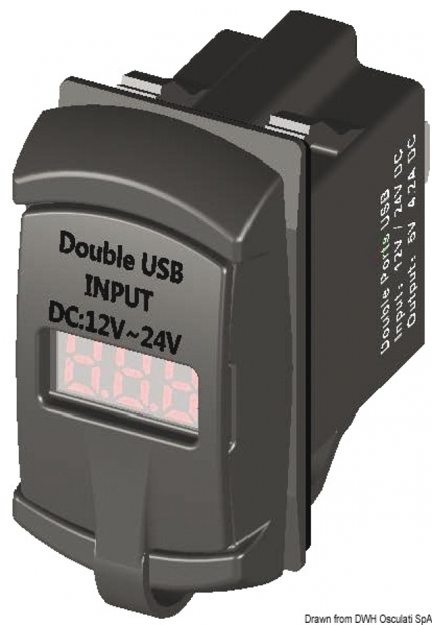 Двойной USB-штекер + вольтметр 5 - 30В. выход  USB-A 2.1А + 2.1А