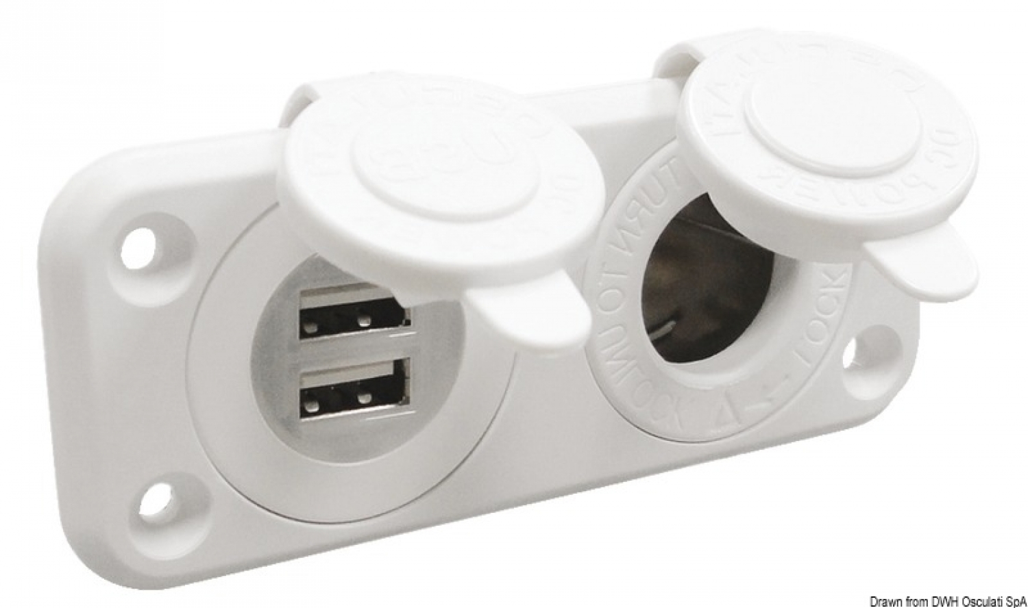 Double USB socket 2.1 + 12V Socket 105x45mm