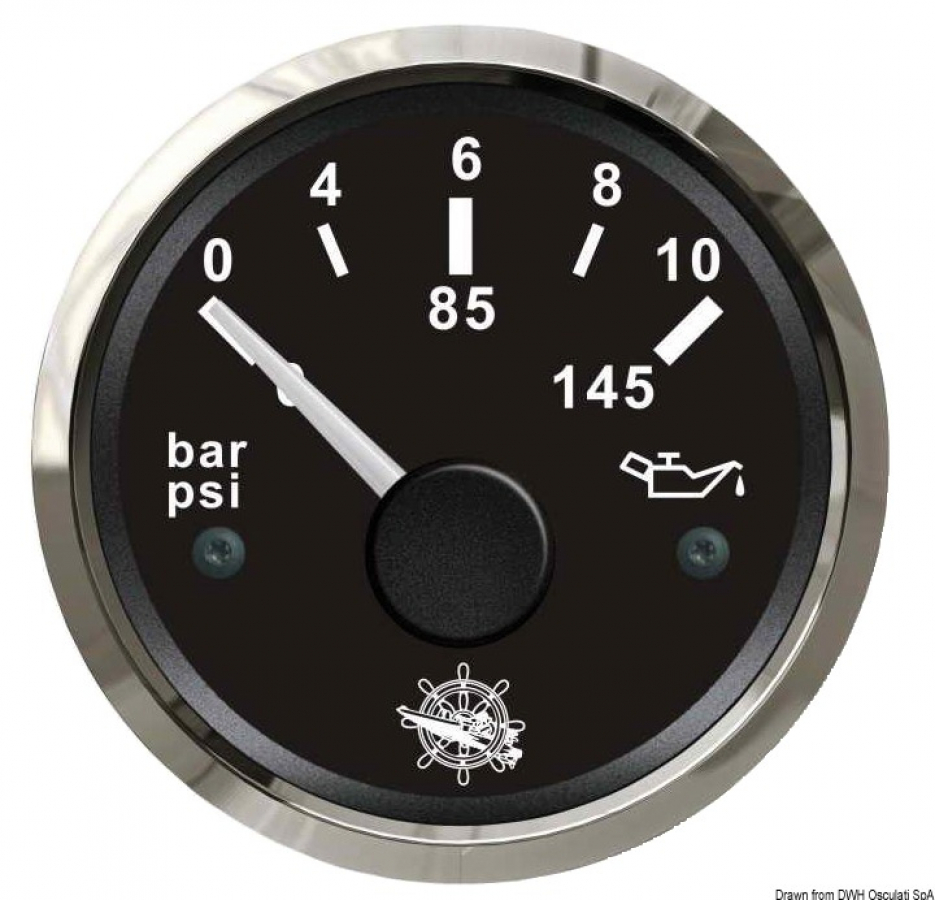 Oil pressure indicator 0-10 bar black-glossy 12-24V