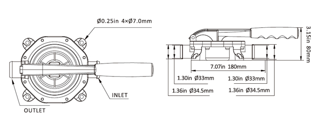 Hand water pump SEAFLO with diaphragm 20l/min 34.5mm SFDHP-G720-01