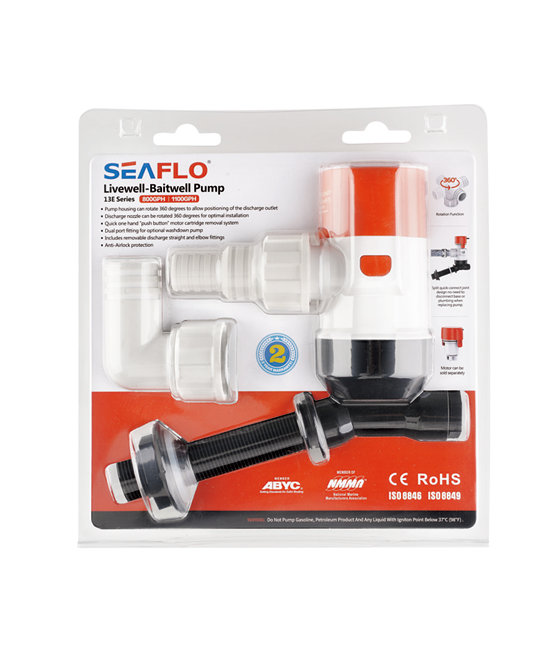 SEAFLO Livewell 800GPH 50l/min pump 13E 12V 3.5A 19-29mm SFBP1-G800-13E