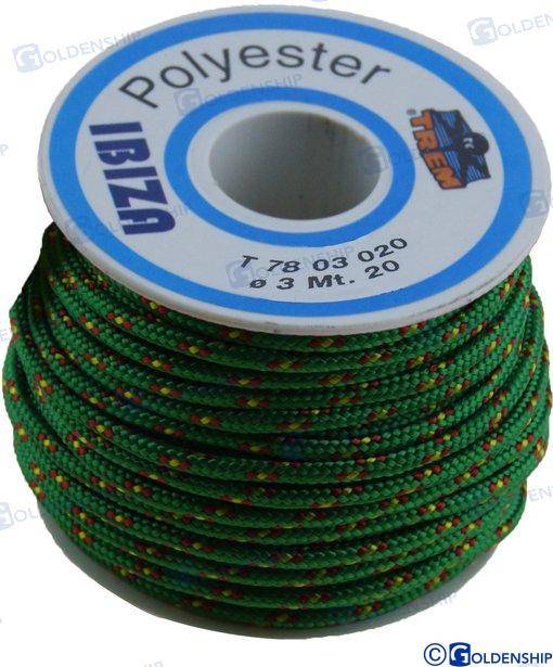 polyester braided rope 3mm.green ibiza
