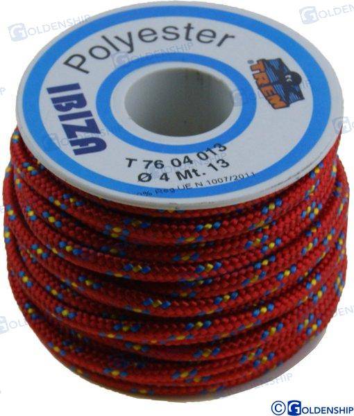 polyester braided rope 3 mm. red ibiza