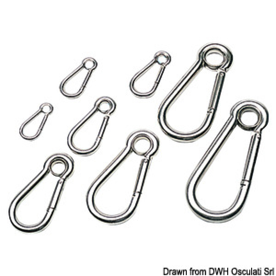 Карабин AISI316  A = 8 mm, A1- 13mm, D = 8mm,  L = 80mm, E= 11mm