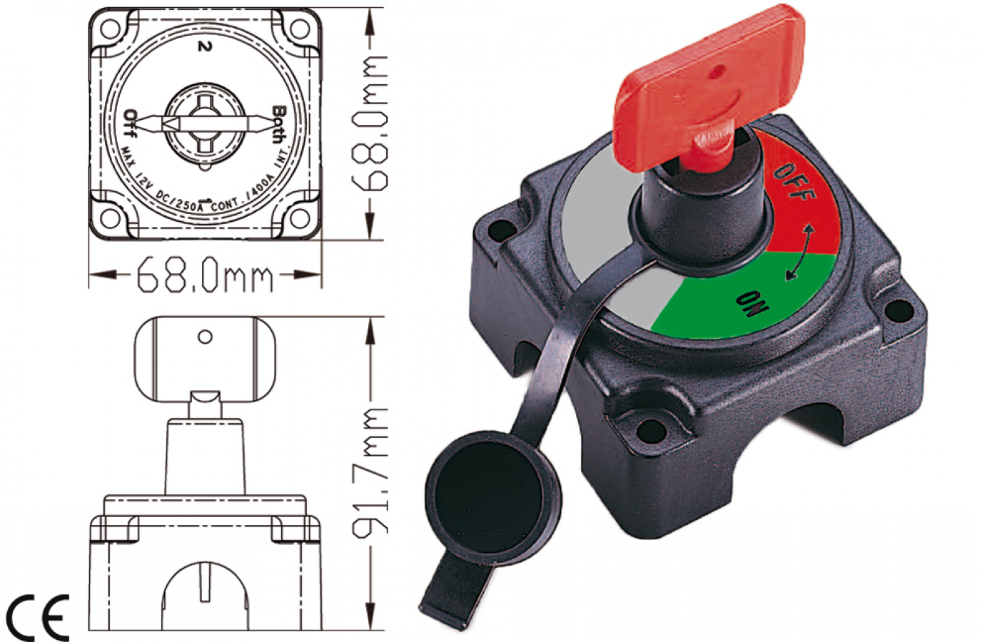 Разъединитель аккумулятора с ключом, 250 А при 12 V , 12V-24V