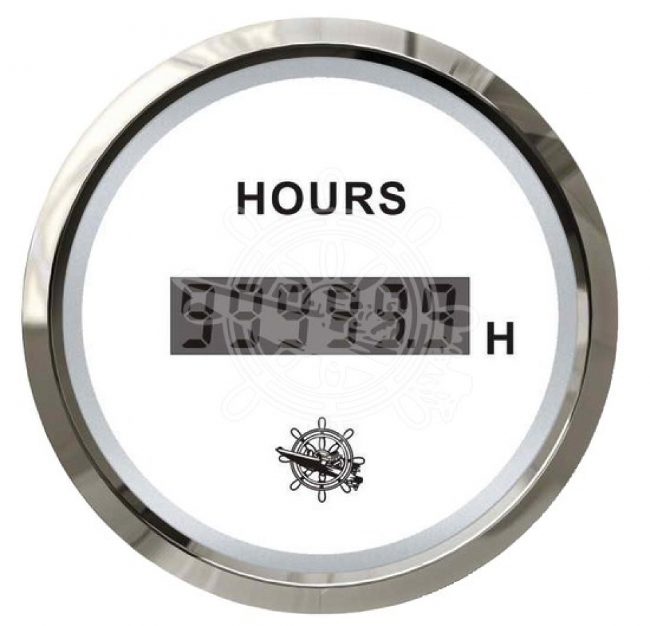 Hour meter 12/24V, white/chrome