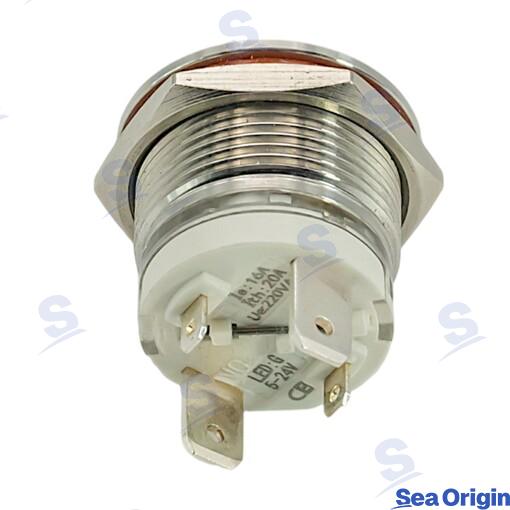 20A ON-OFF Switch, Red, IP65, Stainless Steel
