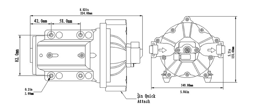 Diaphragm Water Pump SEAFLO 24V 18.9l/min 4.3bar serie 52 SFDP2-050-060-52