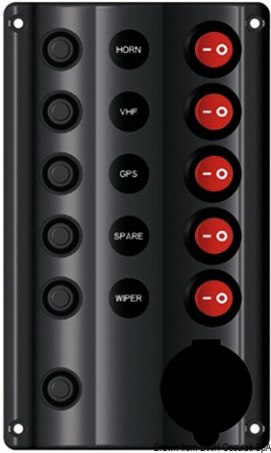Wave electric control panel 5 + lighter plug  with fuses 5Ax2+10Ax2+15Ax2 180x107mm IP54